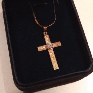 PRICE DROP Vintage 14k Gold Diamond Cross Pendant Necklace